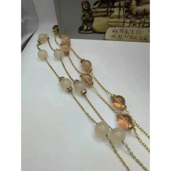 J Crew Gold Pink Beads Multi Beaded Station Necklace Approximately 16 Inches - Picture 5 of 5